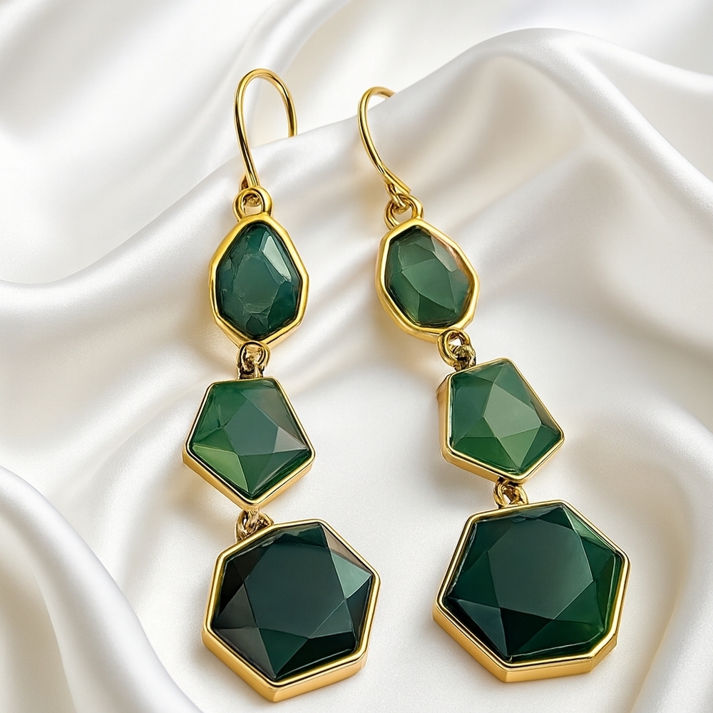 Forever 21 Green Gemstone Dangle Earrings in Warm Gold — Women Fashion Jewelry